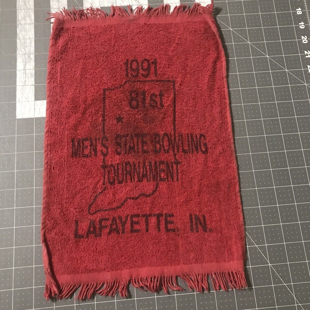 Mens State Bowling Tournament 1991 Lafayette Indiana 81st Towel Red‎ FLAW